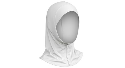 Blank white 3d sports hijab with zip-neck collar mockup, isolated