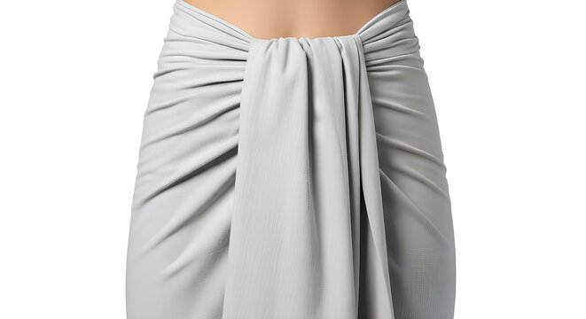 Blank cultural lungi folded and tucked at waist mockup, white background, isolated