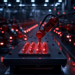 Robotic Arm Assembling Components in High-Tech Factory