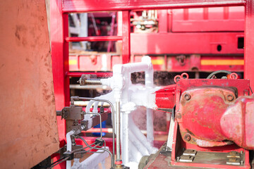 Liquid nitrogen is flowing in rigid pipeline during transfer process. It is very super cooling...