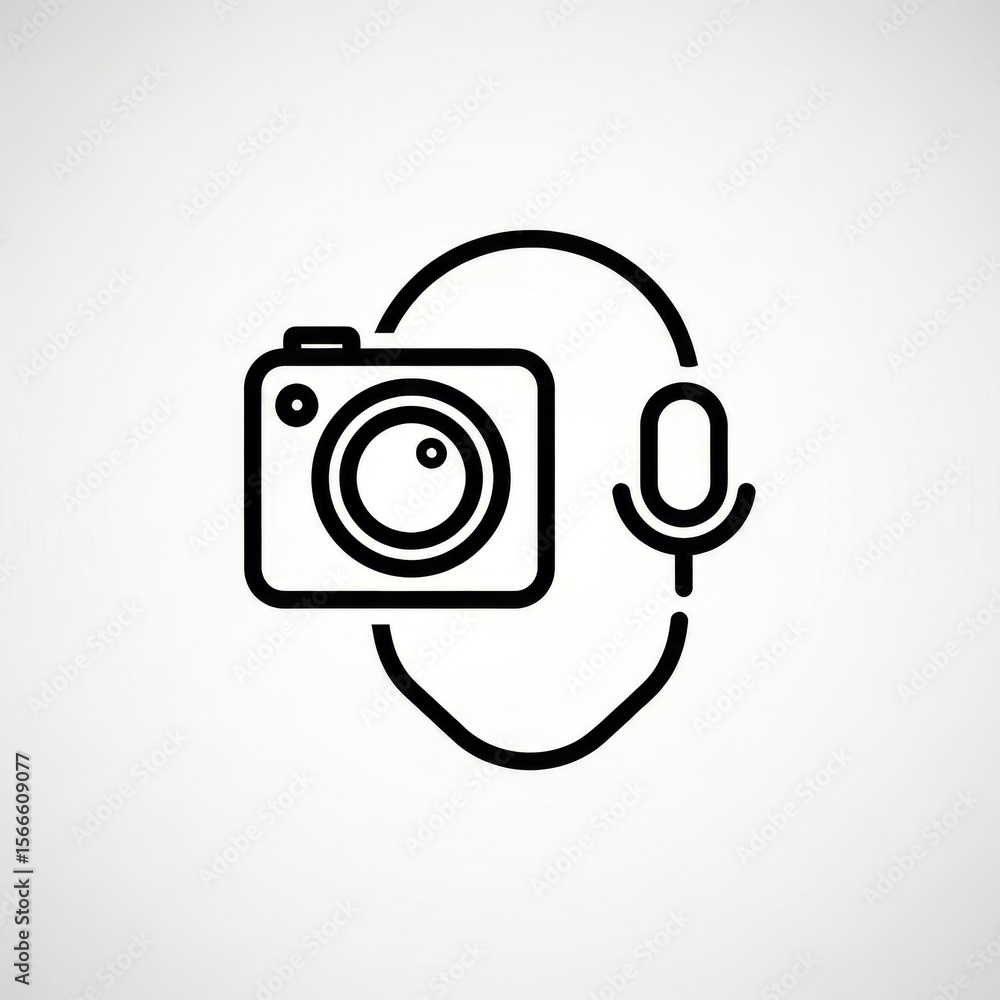 Aufkleber camera and microphone connected by a line in a minimalist style on a white background vector image