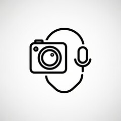 Camera and microphone connected by a line in a minimalist style on a white background vector image