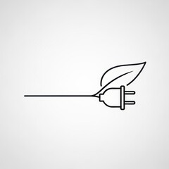 Minimalist illustration of a plug with a leaf connected to it on a white background plain style