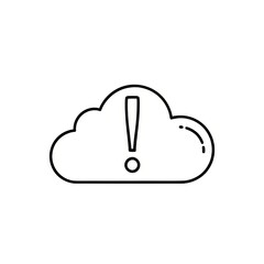 Cloud icon with exclamation point inside in black outline on a white background digital illustration