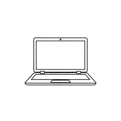 Illustration of an open laptop with a blank screen and a visible trackpad on a white background
