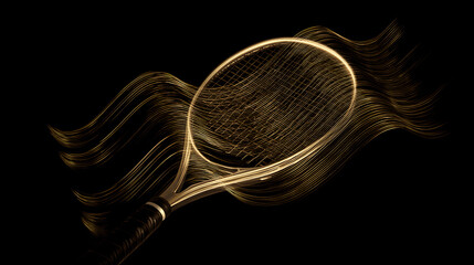 Obraz premium A floating tennis racket emitting golden waves that reverse time through its glowing strings.