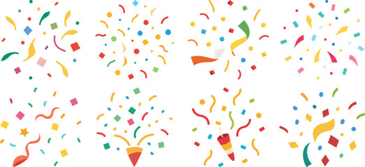 Vector art of set of colorful confetti bursts isolated on transparent background