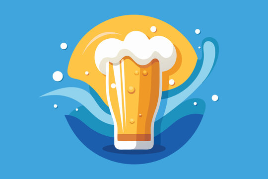 Abstract vector illustration of a cartoon worm in a foamy beer mug, blending ice cream vibes with a celebratory pub drink