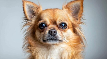 A small brown dog with long hair and a black nose