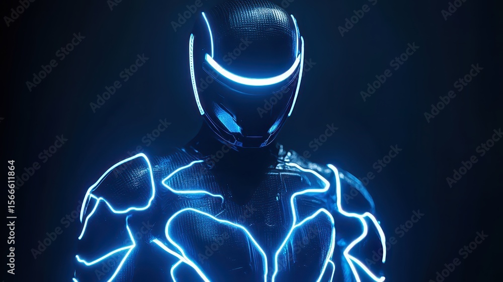 Aufkleber futuristic human figure with glowing circuit patterns in dark background