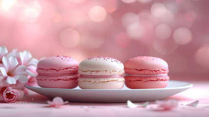 Obraz premium Pink Macarons with Cherry Blossom