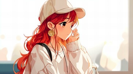 light red hair 20s age anime girl