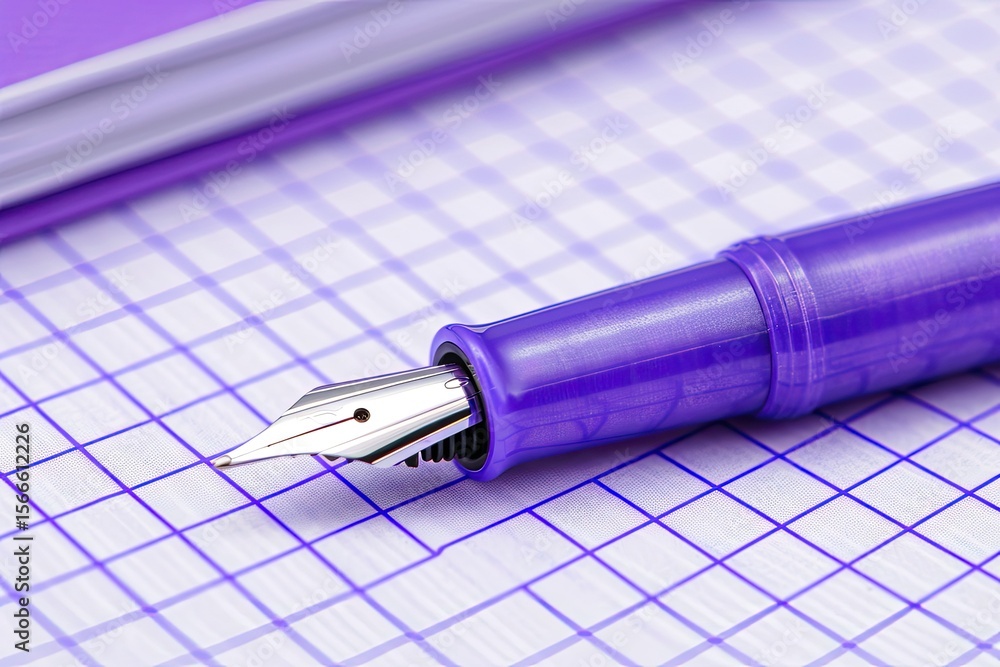 Poster high definition view of close up on purple pen with notebook