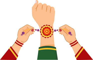 Sister typing rakhi to brother hand on raksha bandhan social media post vector illustration 