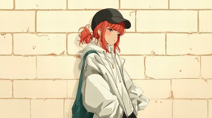 light red hair 20s age anime girl