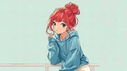 light red hair 20s age anime girl