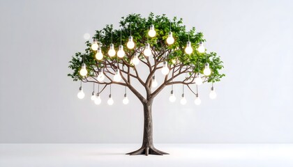 Conceptual Tree with Illuminated Light Bulbs as Leaves