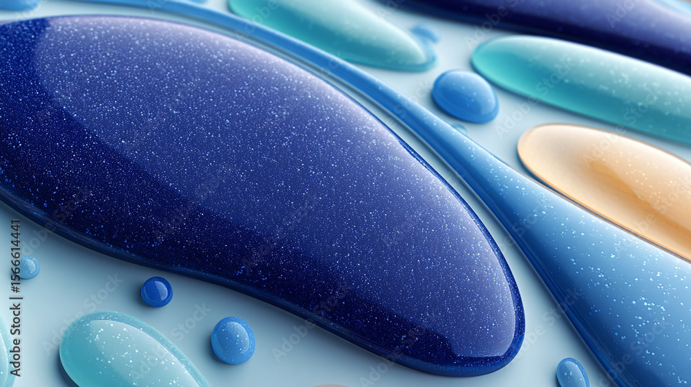 Aufkleber vibrant blue and teal liquid forms with sparkling textures create a mesmerizing abstract composition