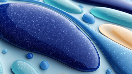 Obraz premium Vibrant blue and teal liquid forms with sparkling textures create a mesmerizing abstract composition.