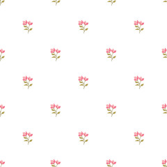 Seamless Pattern of Pink Flowers On a White Background for Decoration
