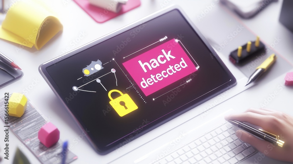 Poster security alert for cyber threat on digital device interface