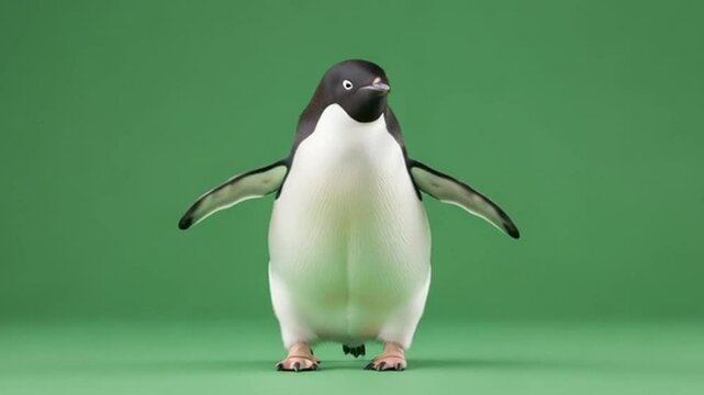 Charming Penguin on a Vibrant Green Background: A Delightful Display of Nature's Cutest Birds