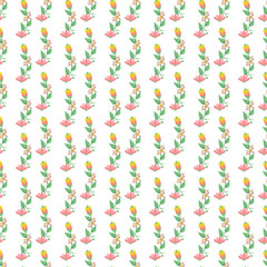 Seamless Pattern of Colorful Floral Stalks on a White Background