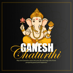 Elegant Ganesh Chaturthi Greeting with Lord Ganesha on Black Background