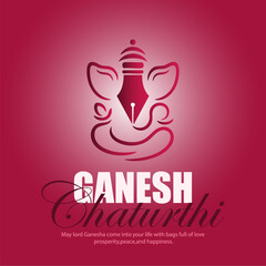 Ganesh Chaturthi Greeting with Abstract Lord Ganesha and Pen Nib Design