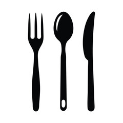 Best High-Quality Black Silhouette Vector Icon Set of Fork, Spoon, and Knife for Restaurant Menu Design and Culinary Illustration
