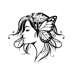 Mystical Butterfly Woman Head Logo, Butterfly Replacing Hair of Beautiful Girl