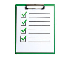 A green clipboard displays a completed checklist with multiple green checkmarks indicating successful task