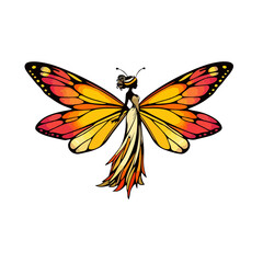 Fantasy Butterfly Woman Emblem, Long Flowing Dress Merging Into Wings, Logo Design