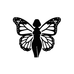 Creative Butterfly Woman Logo, Silhouette Style, Wings Integrated Into the Female Body Shape, Bold Contour