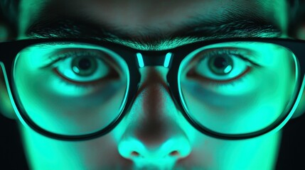 Close-Up Portrait of Young Person with Glasses and Light