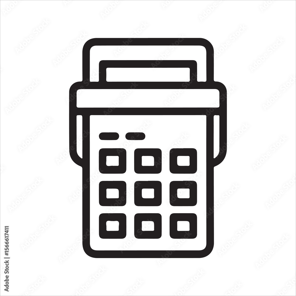 Poster vector calculator icon for business, office, and finance, featuring a black keypad with numbers and 