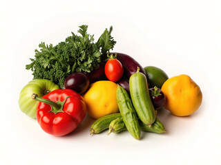 Vibrant Fresh Vegetable and Berry Assortment: Bell Peppers, Broccoli, Tomatoes, and Greens