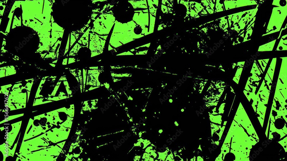 Poster abstract splatter art on lime green background. possible use graphic design, website background