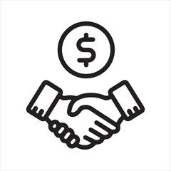 Business Deal Icon – Handshake with Dollar Symbol Line Art