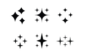 Sparkling Black Vector Silhouette Icon Set of Stars for Holiday Decor, Celebration Graphics, and Creative Design Projects