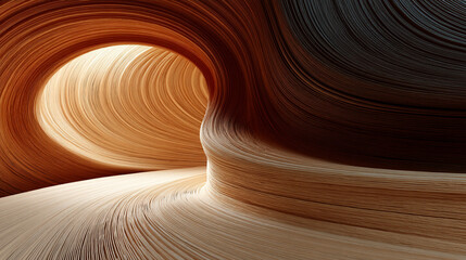 Abstract flowing layers of warm paper-like textures create a mesmerizing tunnel of light and shadow.