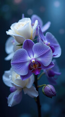 Elegant Lavender Orchid & White Rose Bouquet: Wedding, Romance, Spa Design