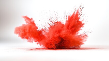 A festive explosion of red powder in mid-air against a clean white background