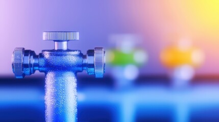 Close-Up of Faucet Valve with Colorful Background