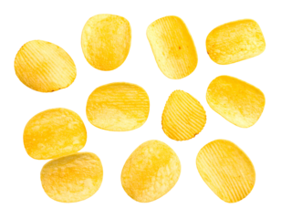 An appetizing assortment of crunchy potato chips ready to be enjoyed as a savory and satisfying snack.