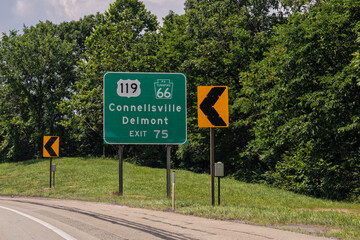 sign for Exit 75, New Stanton Interchange, from the Pennsylvania Turnpike I-76 for PA-66, US-119  toward Connellsville and Delmont, PA