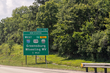 sign for Exit 75, New Stanton Interchange, from the Pennsylvania Turnpike I-76 for PA-66, US-119 and I-70 toward Greensburg, PA and Wheeling, West Virginia