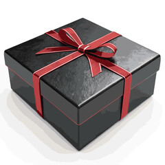 black gift box with red ribbon