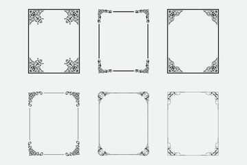 Collection of six ornate black decorative corner borders and frames