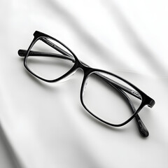 A pair of black glasses with a white background